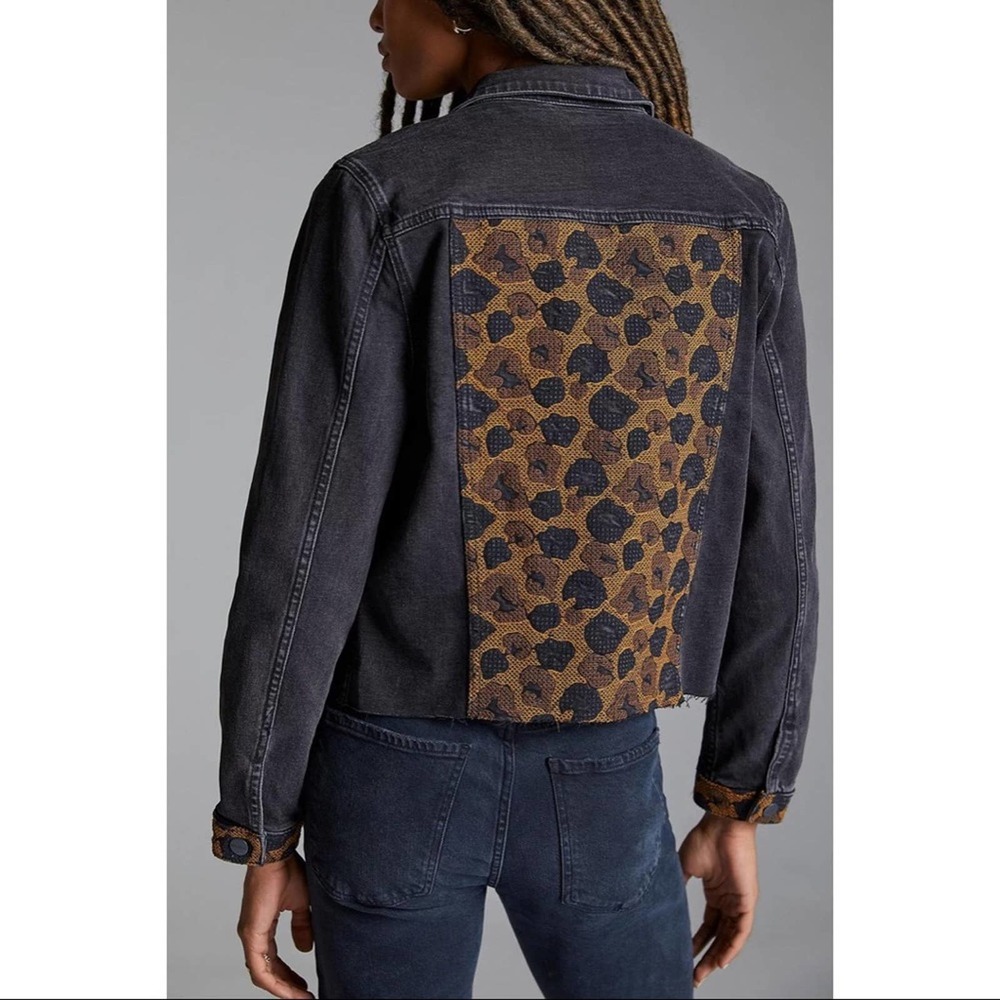 NEW Anthropologie x Driftwood Leopard-Trimmed Denim Jacket